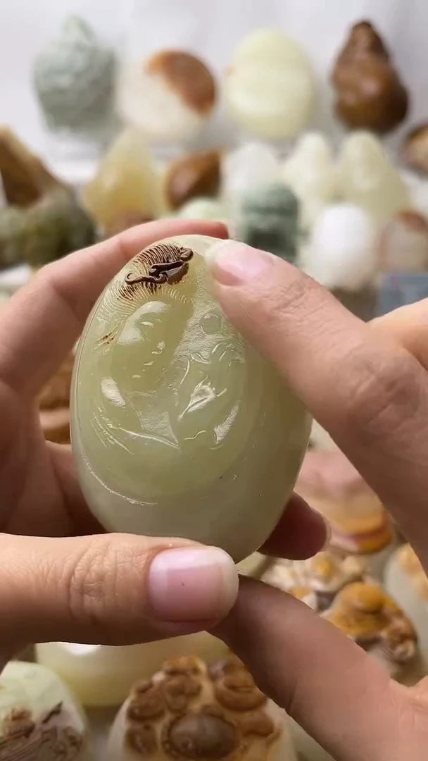 石材古青石棉纹正常不退换观音微瑕