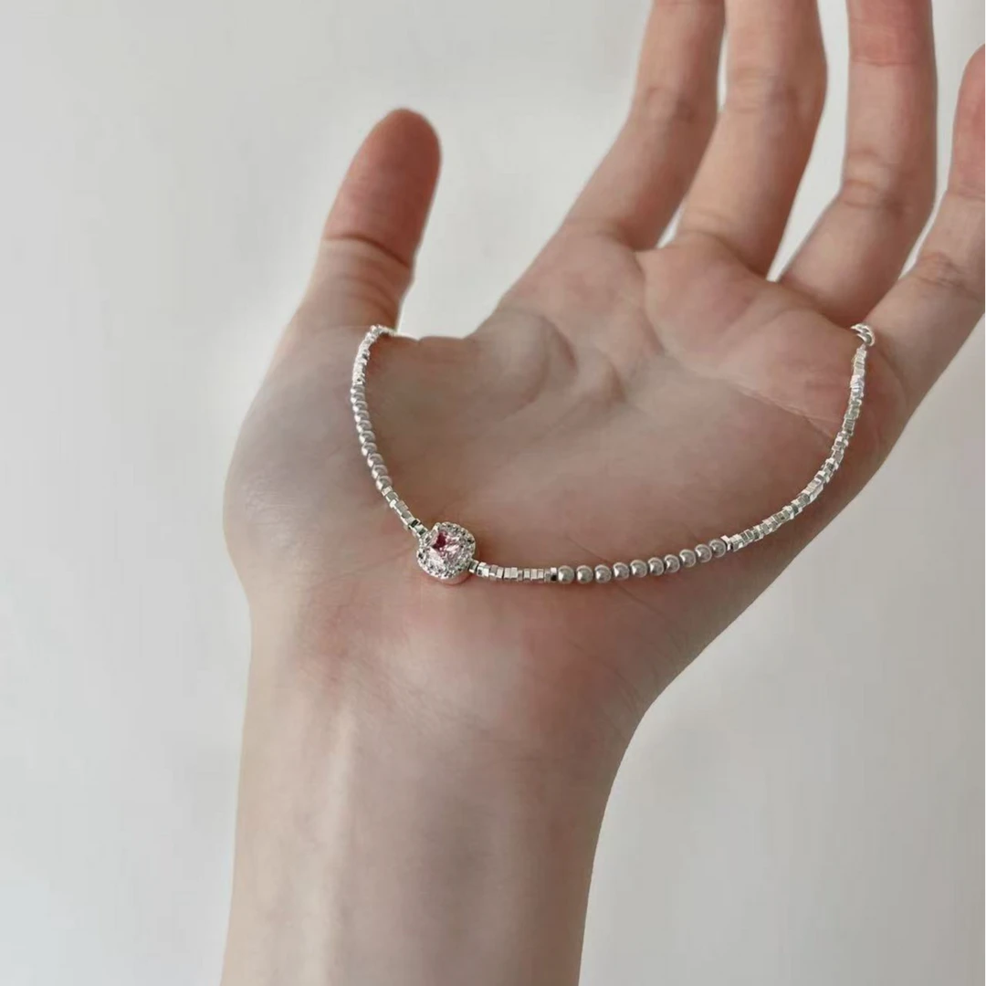 铜合金锆石手链 粉方糖锆石爆闪春夏百搭高级ins风碎银子手链