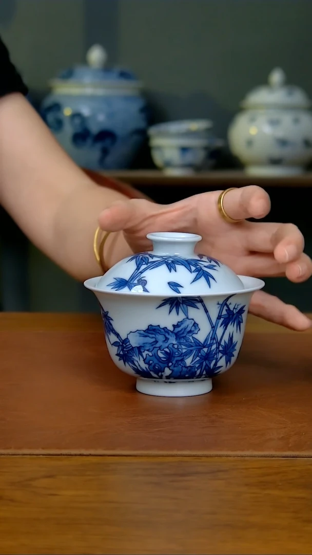 陶瓷竹子两才盖碗（柴窑）