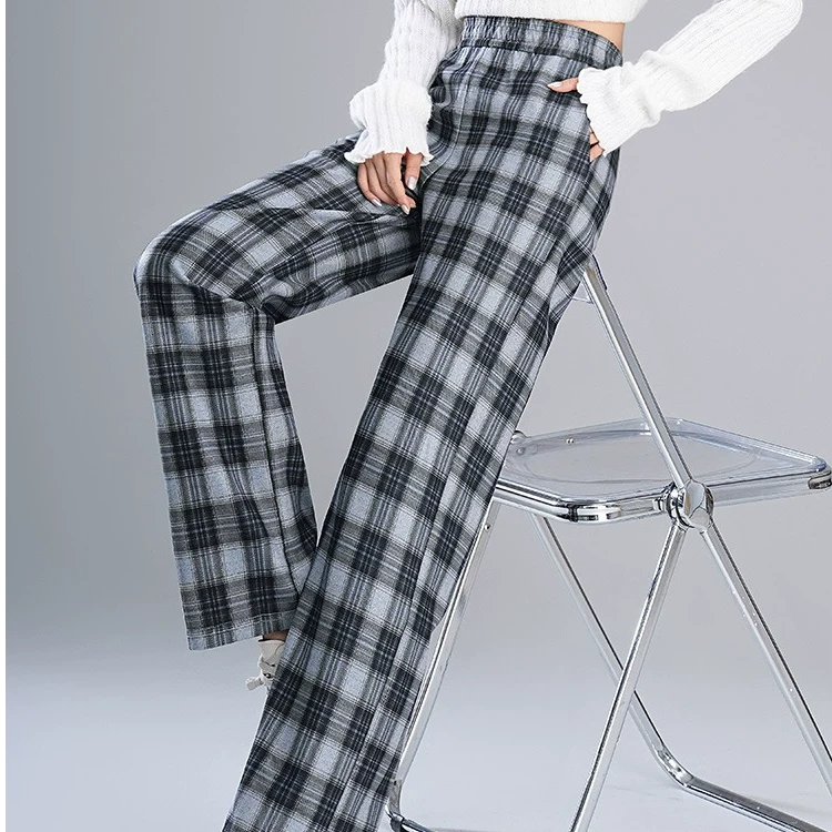 黑白格子裤女春夏秋2025年新款高腰垂感直筒宽松复古休闲阔腿卫裤