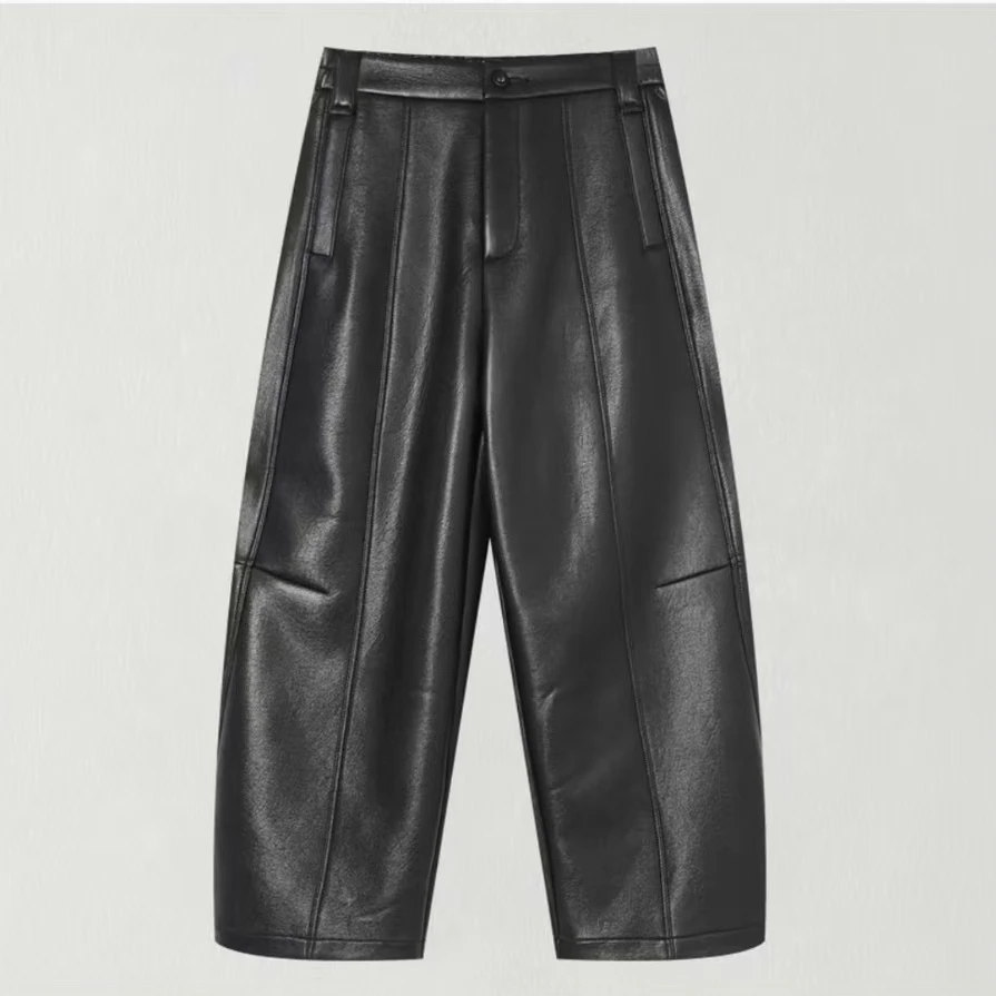 26春新款水洗蛋白皮宽松廓形九分阔腿皮裤复古休闲