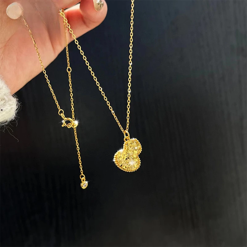 坠链均925银 s925纯银爆闪碎冰冰气质好运葫芦项链女黄金色轻奢风