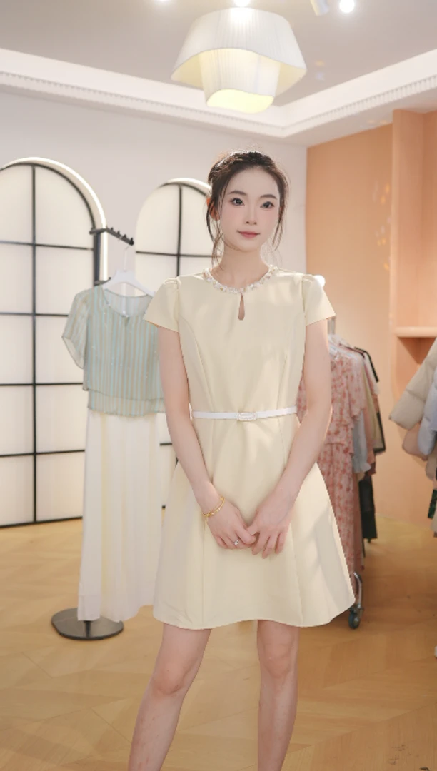 【送运费补贴】Z8618夏新款气质洋气连衣裙轻奢时尚收腰中长款裙子