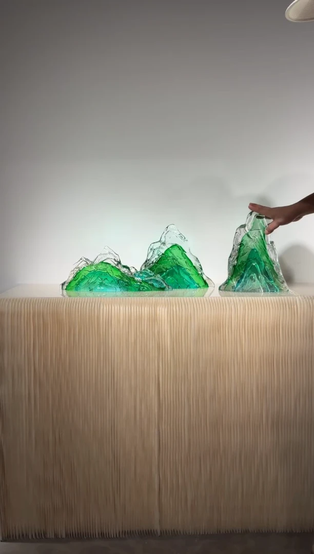 摆件璨石美学翡翠山一组艺术摆件