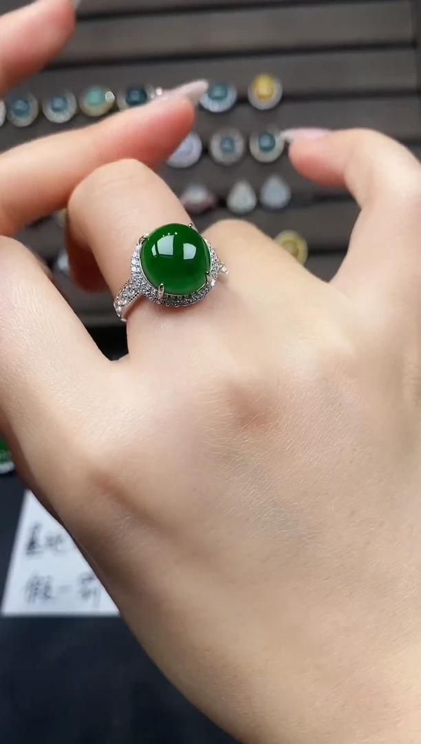 银S925镶嵌戒指翡翠76758