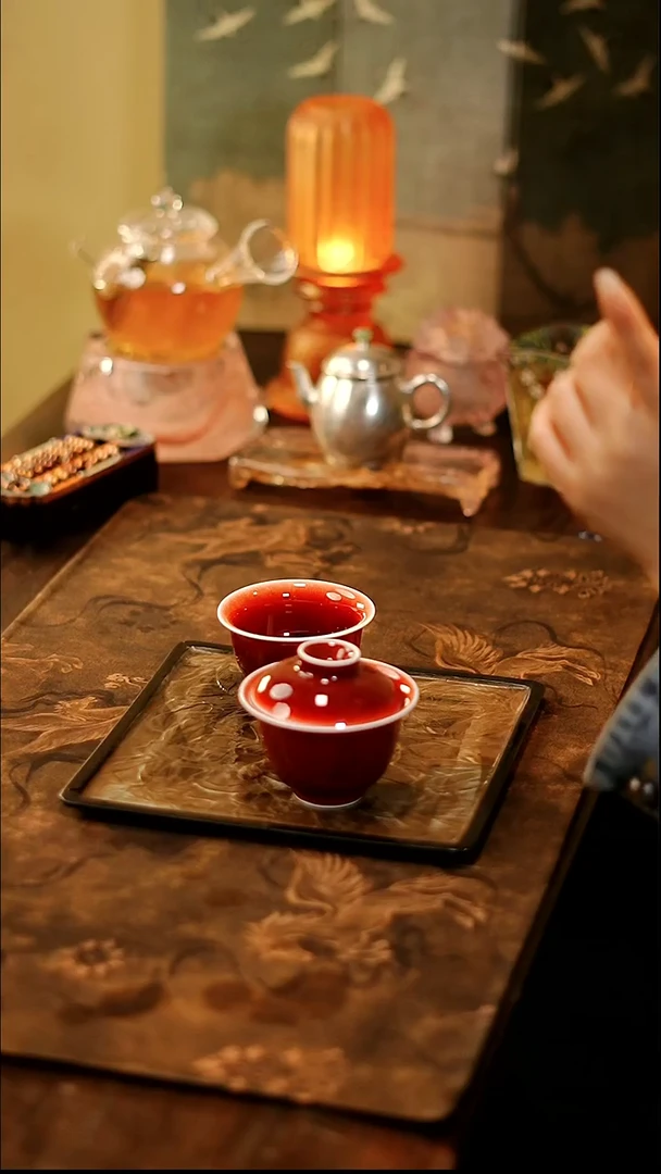 茶道零配-郎红盖碗+主人杯