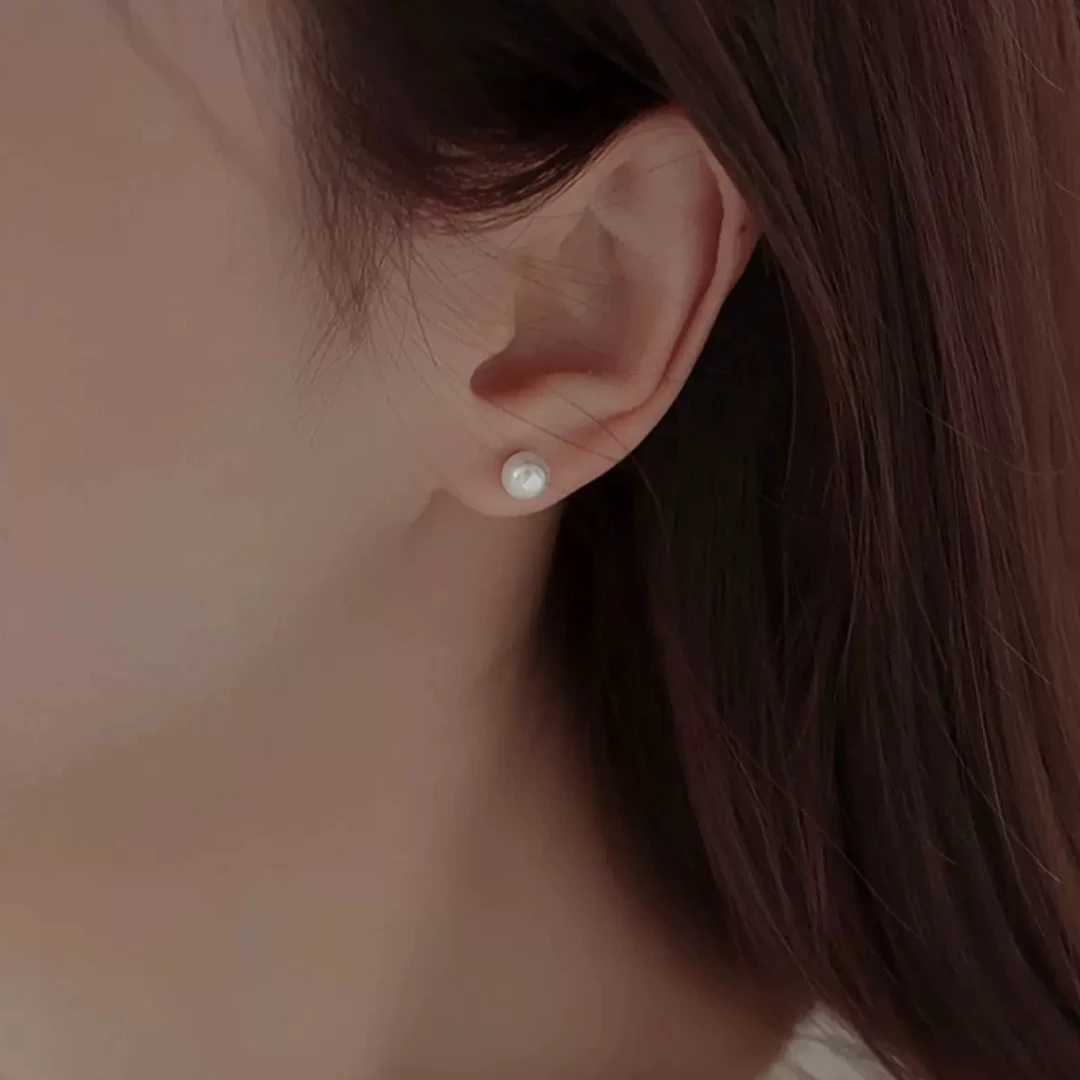 【紫色5-6mm】+999足银+天然淡水珍珠 百搭馒头珠 时尚耳钉