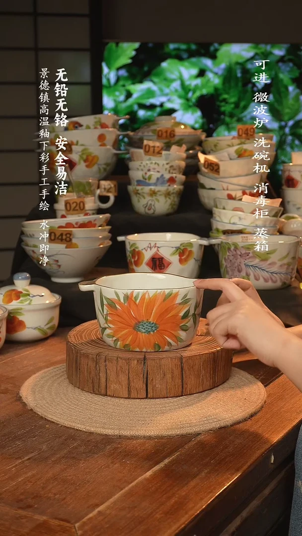 瓷景德镇高温瓷釉下彩手绘陶瓷
