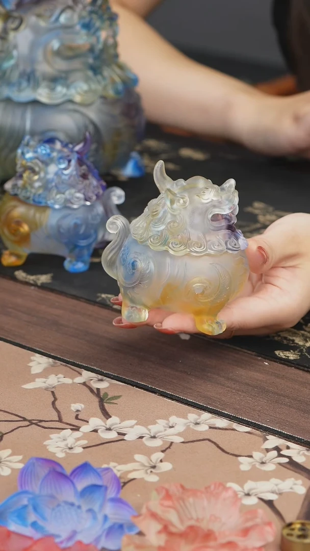 手工艺品琉璃云*彩色狻猊香炉小号