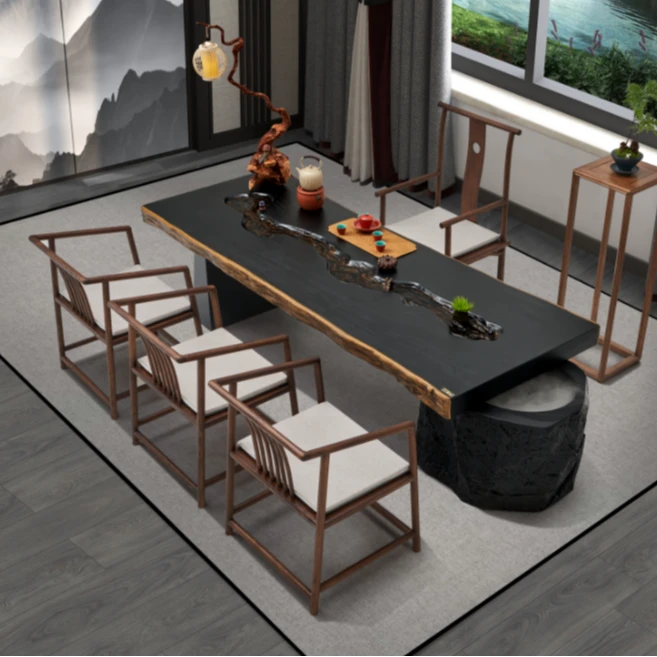 流水茶桌大板茶台家用茶桌办公桌户外茶桌茶台定制高档全套