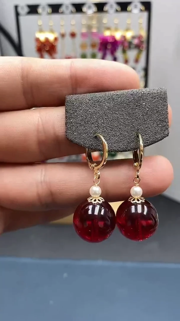 【闪购商品】血珀耳饰银S925镀金镶嵌尺寸16mm耳扣07