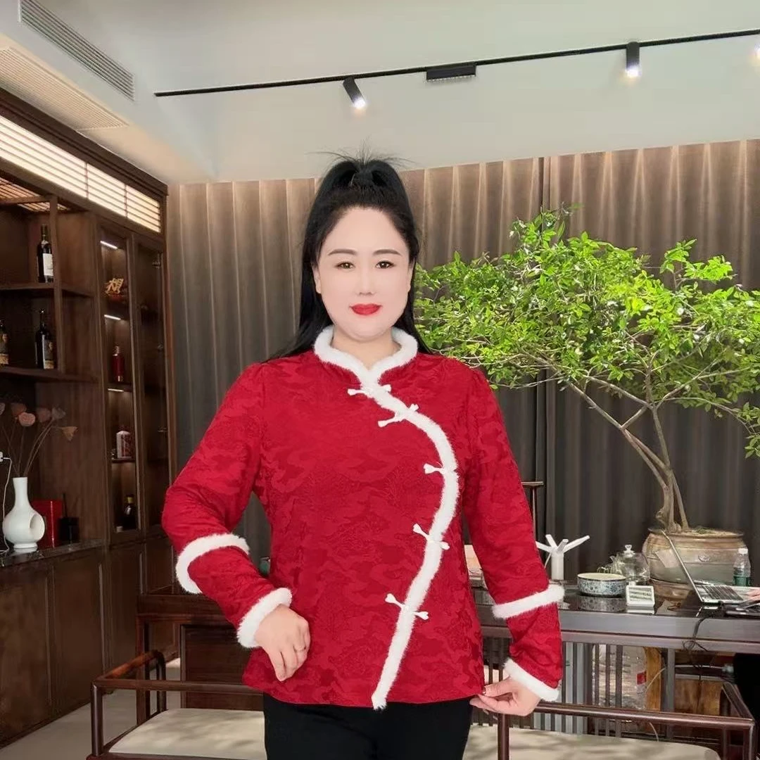 2025新款洋气提花立领新中式拼接盘扣显瘦设计感减龄T恤上衣