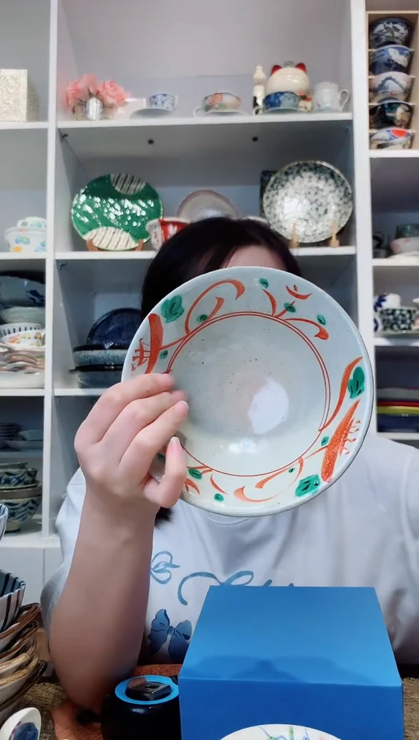 陶瓷【微瑕】灶师窑赤绘平茶碗