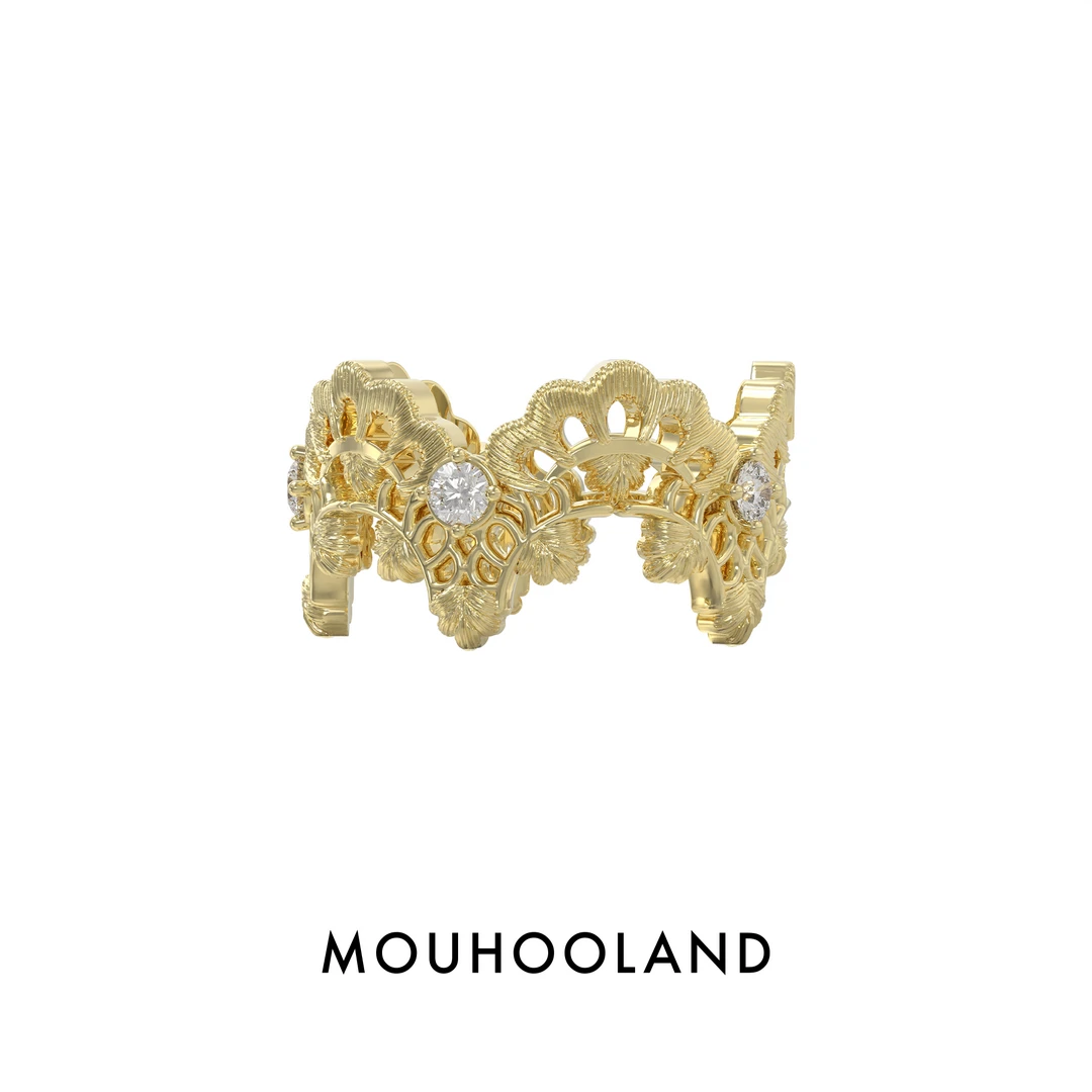 Mouhooland/暮后之地 925银锆石戒指 蕾丝藤蔓戒指手工雕刻拉丝