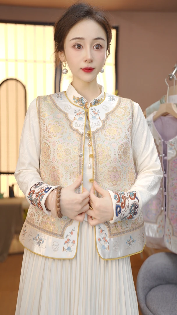 秋季新款中国风百搭立领复古锦绣马甲YY25100401