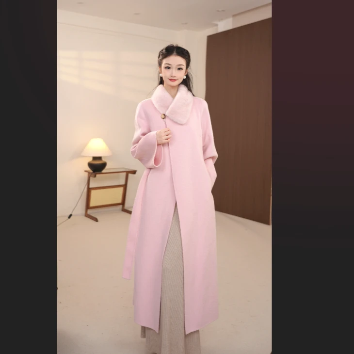 秋冬见外包装外套拼接毛呢外套呢大衣女装长款新潮风