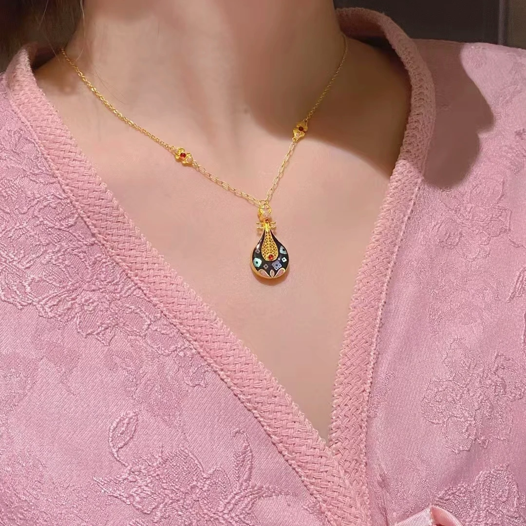 【七夕送礼】黄金足金999犹抱琵琶半遮面古风螺钿项链耸立中国风