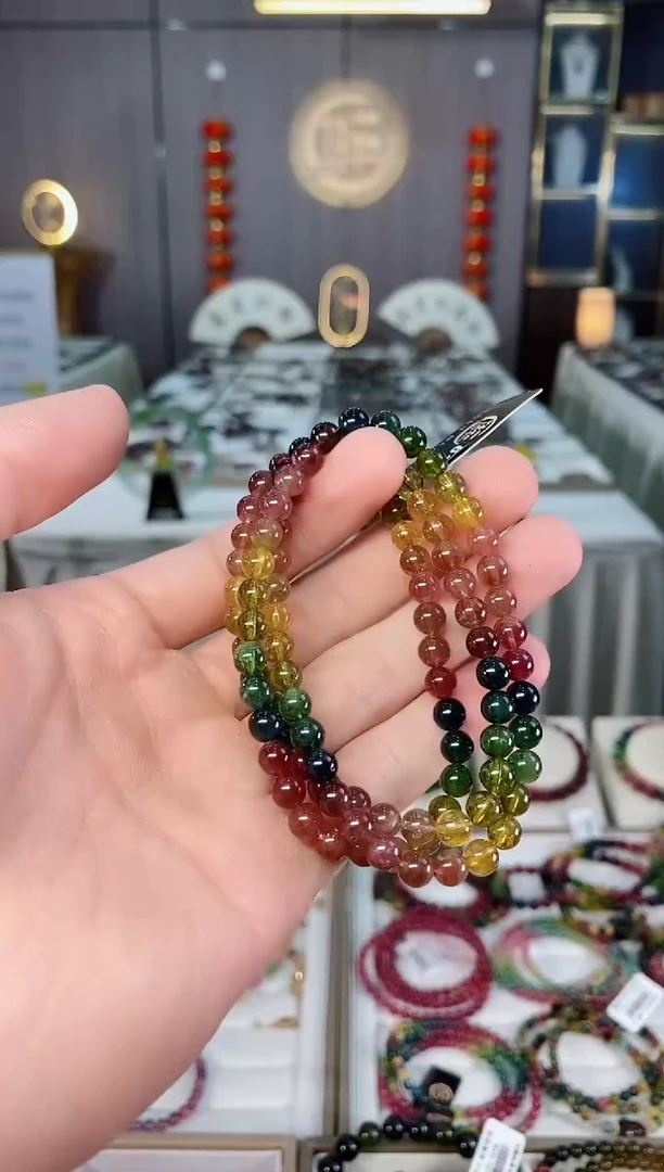 未镶嵌收藏级透体老矿碧玺三圈手串5mm+碧玺xion多样性发一条