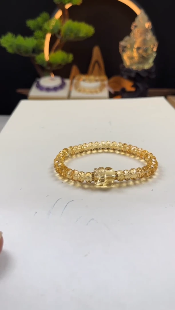 未镶嵌手链黄晶美**奶天然黄水晶算盘切面貔貅手串7mm+