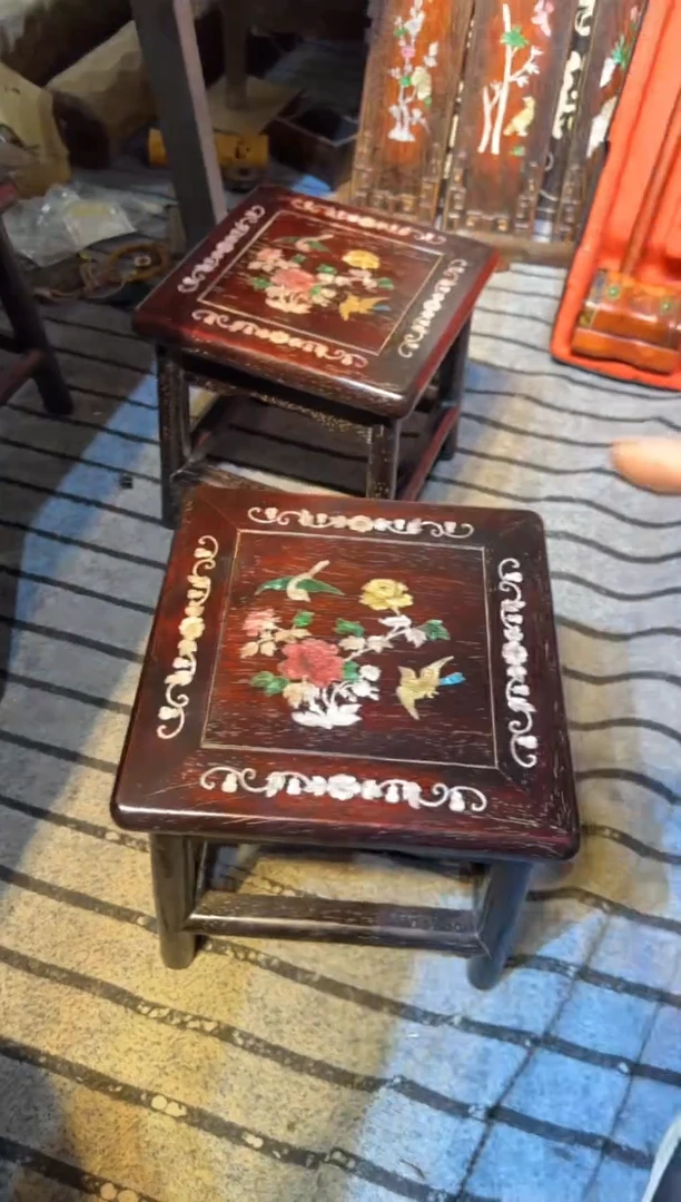 木紫檀富贵凳镶嵌彩贝花鸟花鸟