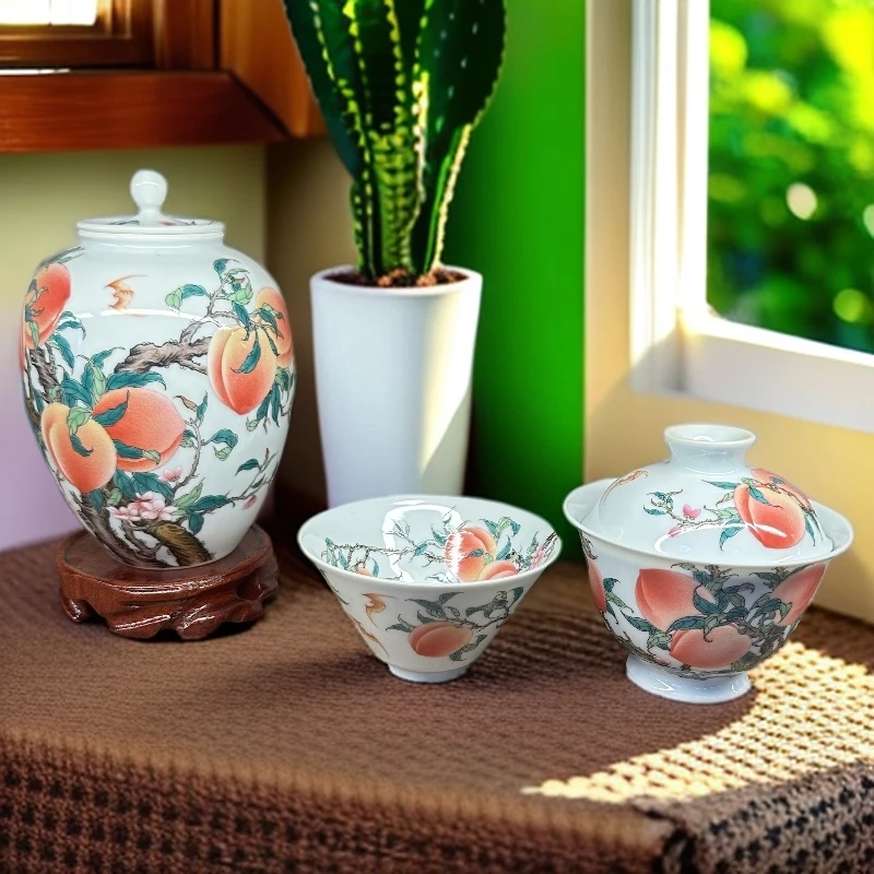 【器度甄选】景德镇 一儒堂 古彩九桃水蜜桃系列