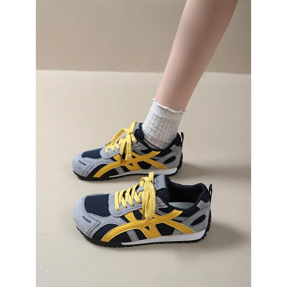 网红德训鞋女2025新款秋季百搭厚底网面透气运动小白鞋休闲阿甘鞋