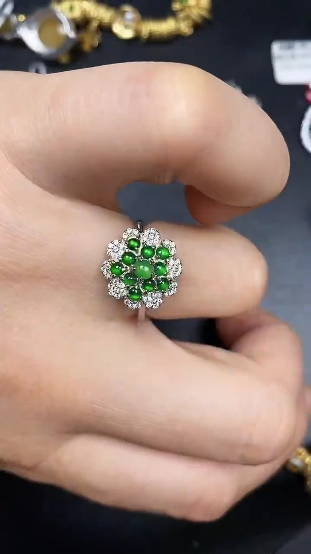 银S925镶嵌戒指翡翠3690