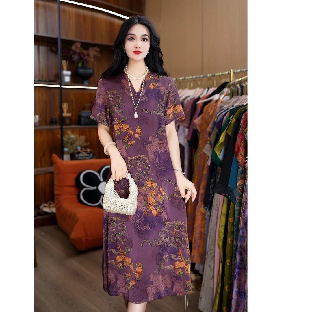 1-9815-10（紫绿）新款时尚休闲连衣裙