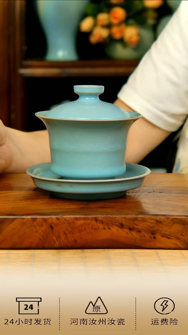 全手工仿古釉竹节盖碗不完美