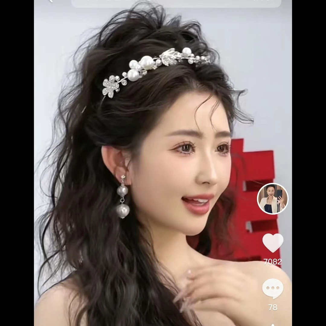 合金婚庆饰品 白纱新娘发箍+耳饰741