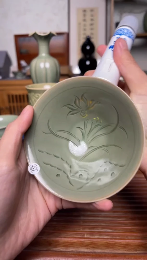 瓷器336耀州窑纯手工斗笠盏  微瑕