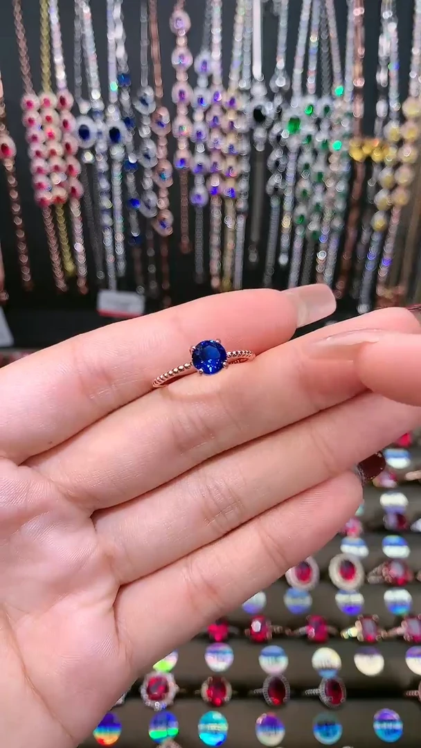 【闪购商品】蓝宝石戒指银S925镶嵌6圆玫瑰金