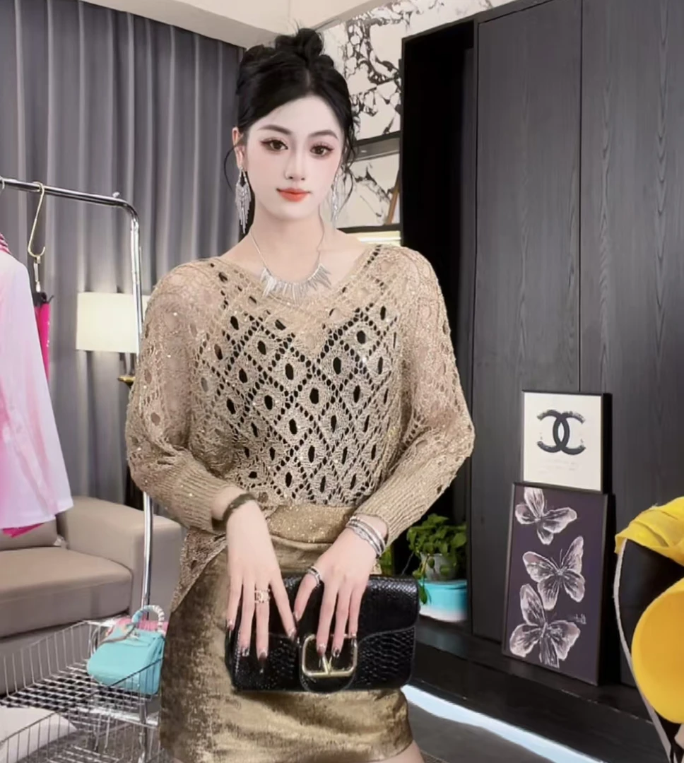 莹莹红人馆【XIAOYU】时尚气质百搭欧若风针织衫镂空50370381 445