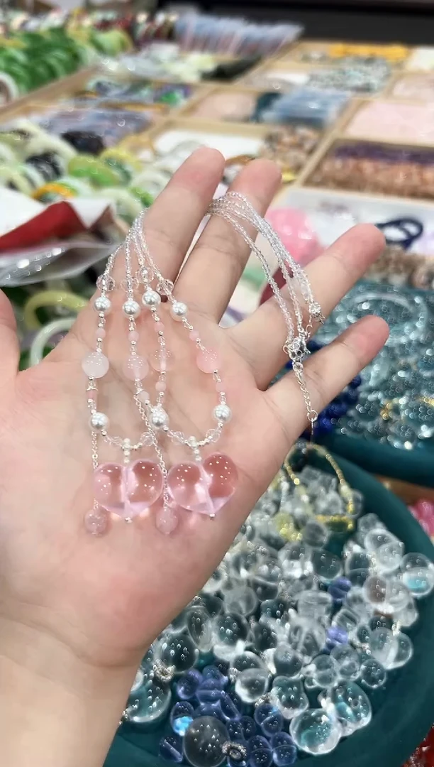 未镶嵌项链水晶屁桃粉