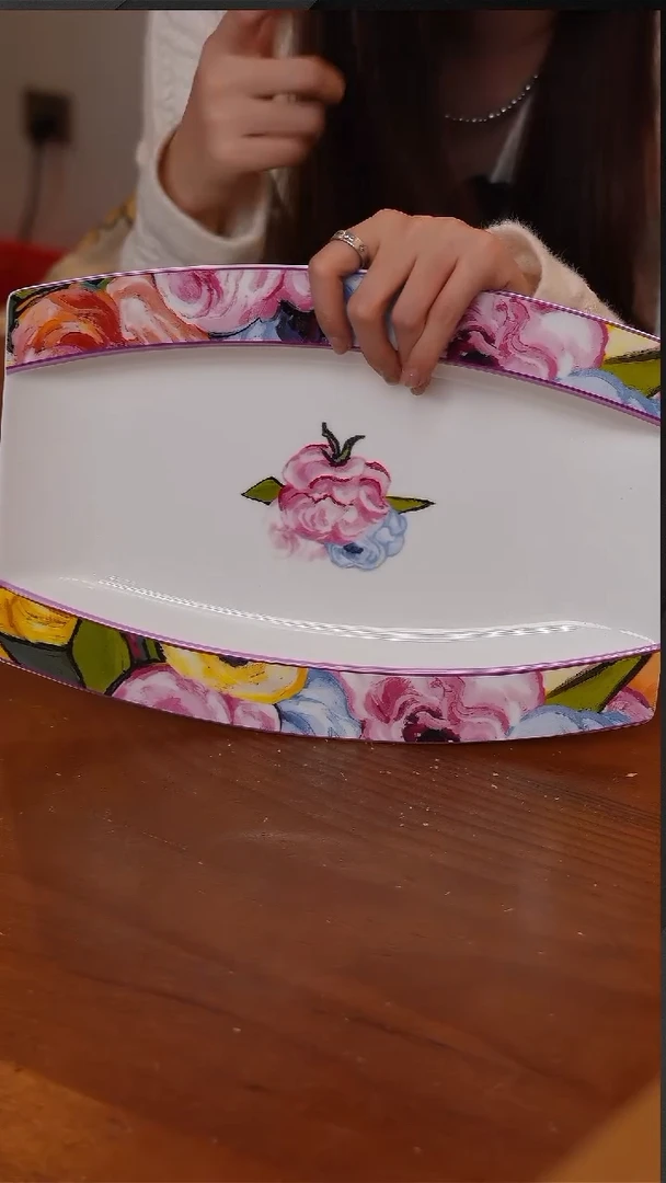 陶275-Gentle Queen梵高玫瑰-12寸日式鱼盘品名:单品瓦楞盒装