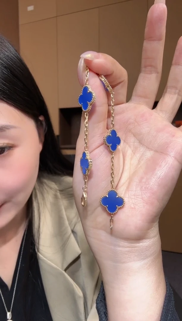 【闪购商品】玛瑙/玉髓手链18K金镶嵌蓝色k黄，五花手链GHJ