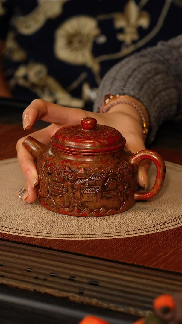 茶壶紫砂宜兴紫砂PHJ 琉金烧 浮雕德钟