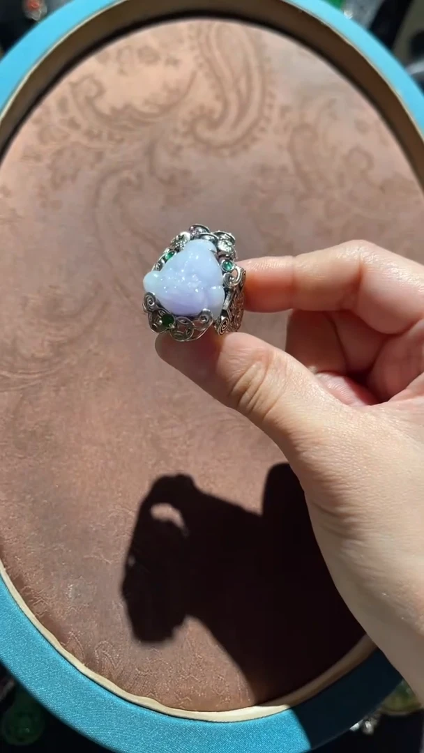 翡翠戒指银S925镶嵌红翡绿翠