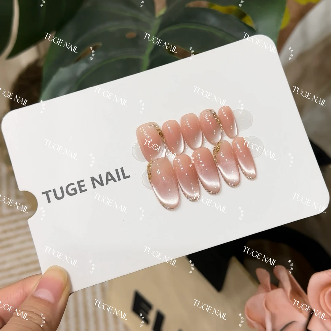 TugeNail “流光”春夏显白带钻猫眼纯欲手工椭圆穿戴甲1190