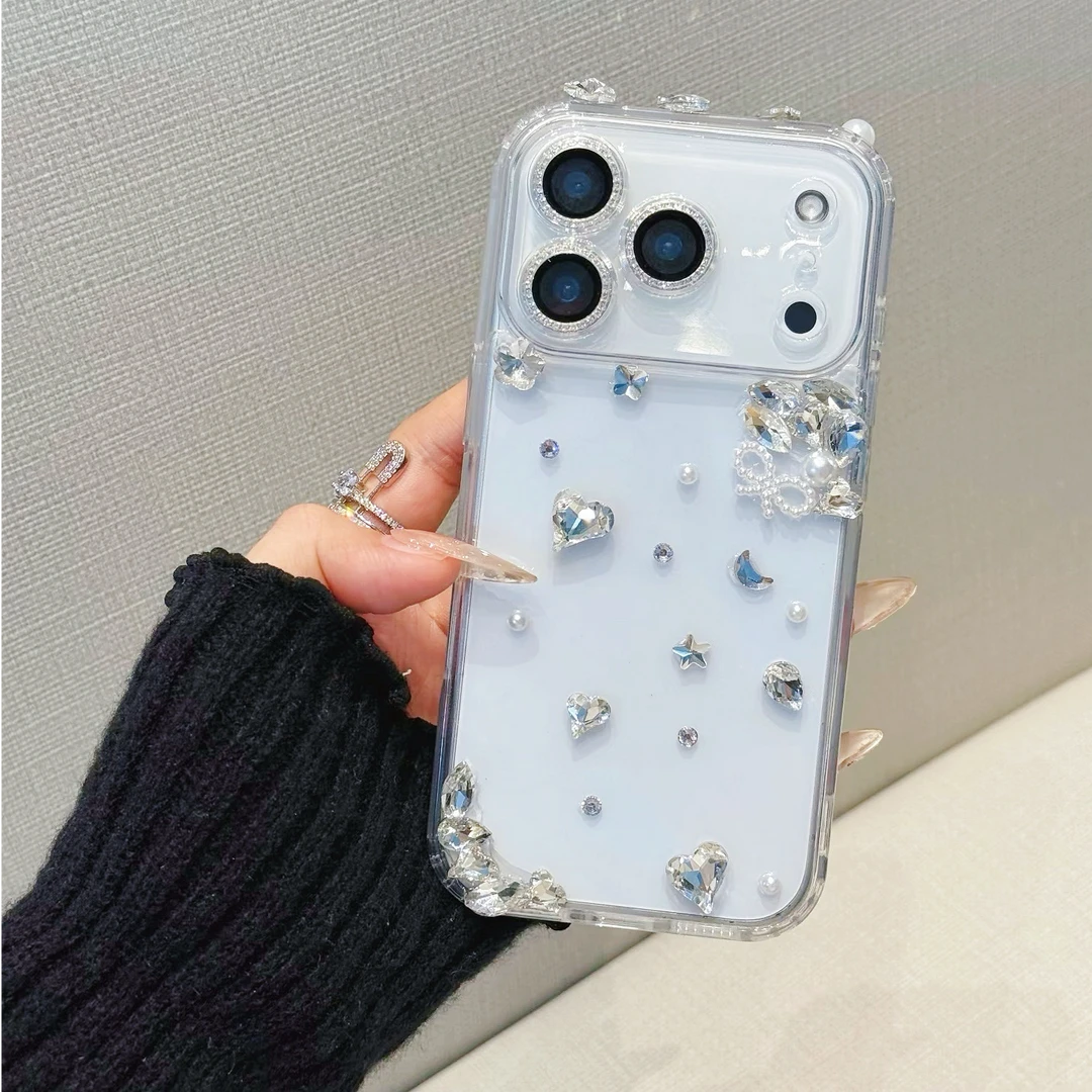 珍珠蝴蝶结对角钻iPhone17promax手机壳适用苹果16透明15奢华14pm