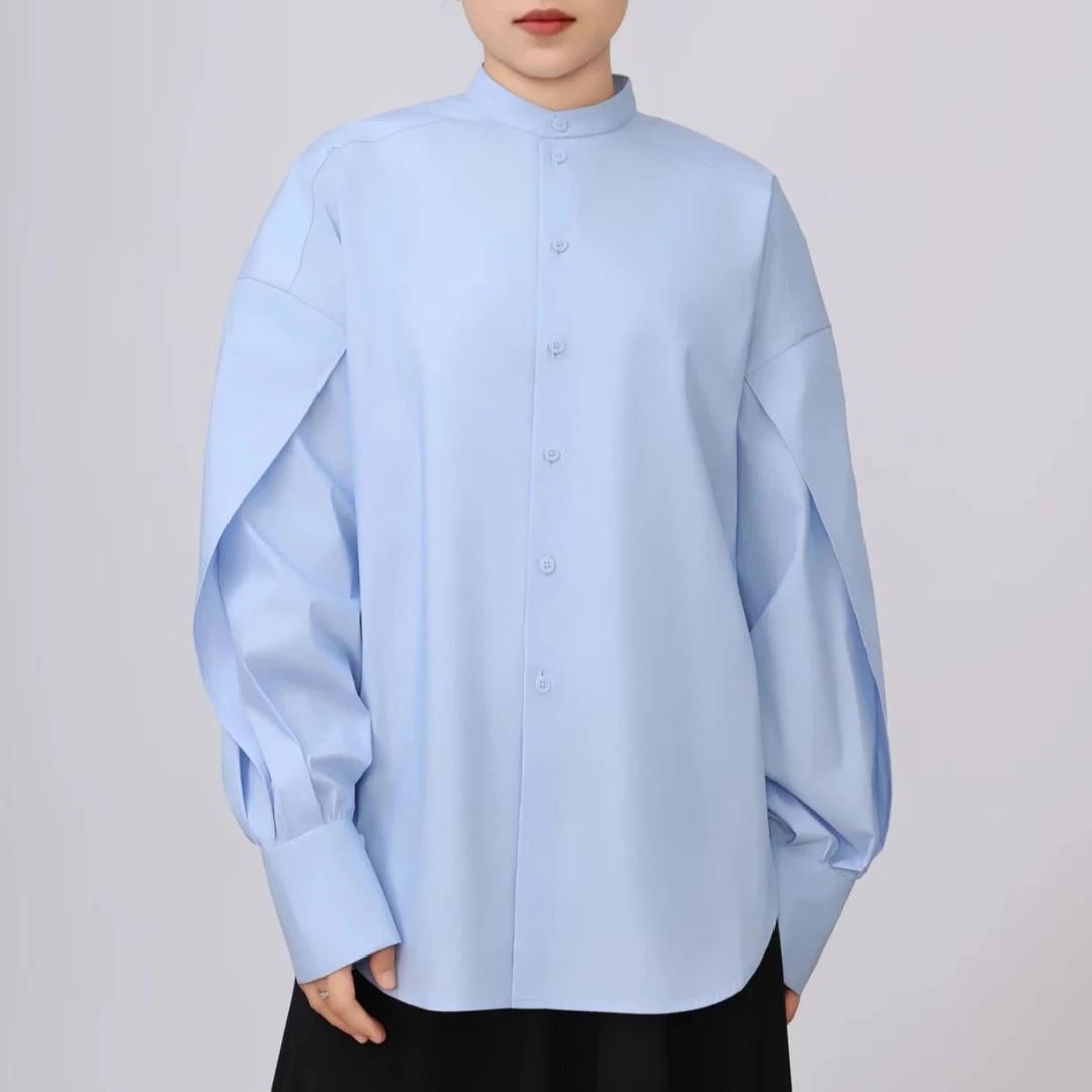 GIRDEAR/哥弟时尚简约小众长袖单排扣百搭国标领宽松衬衫1300870