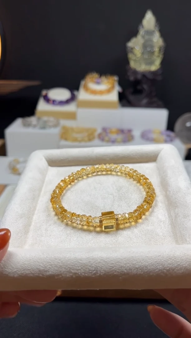 未镶嵌手链黄晶?****?天然黄水晶算盘切面设计手串