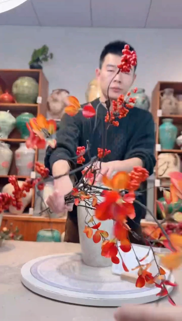 瓶陶瓷花瓶  仿真花 红果 干支 6支