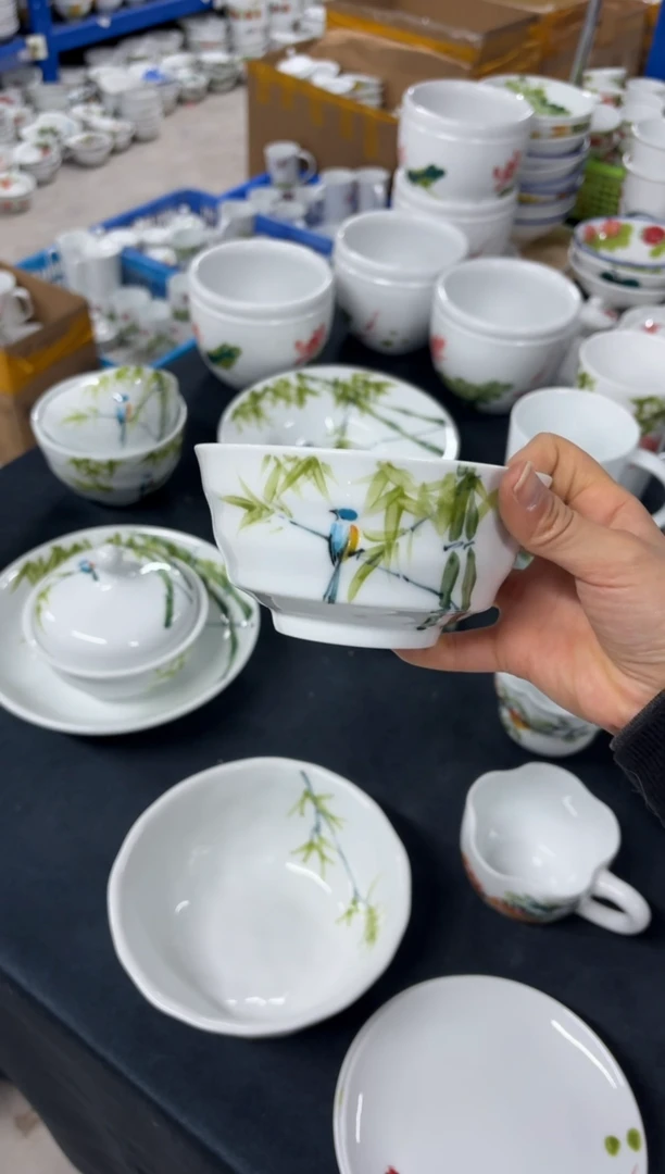 景德镇高温陶瓷食品级手绘釉中彩-小高脚