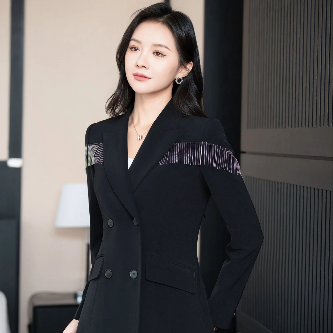 时尚气质流苏工艺显瘦双排扣名媛风轻奢职业女款秋冬西服套装