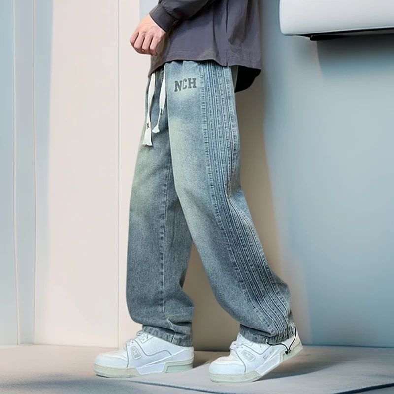 牛仔裤男秋冬新款宽松直筒阔腿裤男士裤子青少年学生春秋休闲长裤