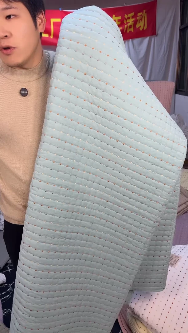 棉纯棉米粒秀薄荷绿200*230单床盖