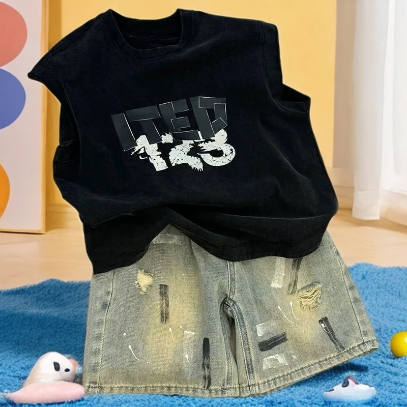 男童牛仔裤2025新款儿童洋气时髦短裤宝宝韩版涂鸦休闲百搭裤子潮