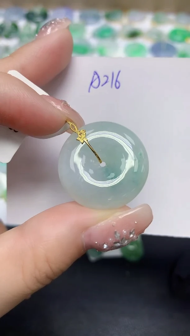 颈饰18K金镶嵌翡翠天然缅甸翡翠A货翡翠百元以上9元证书费自理