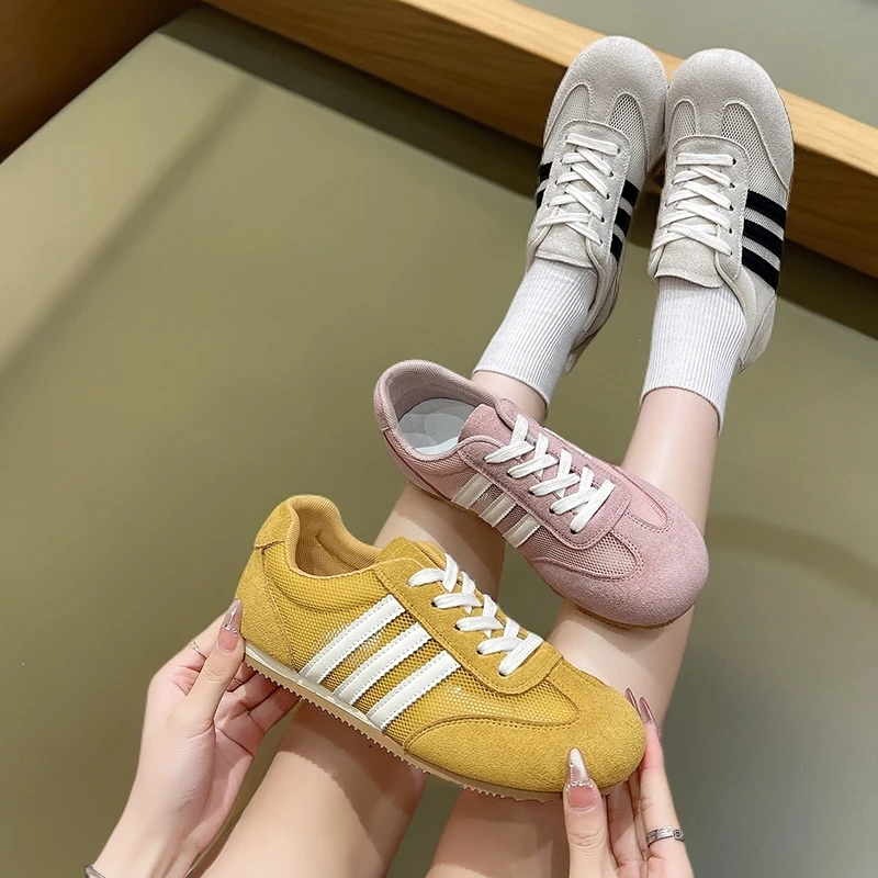 德训鞋女2025新款夏季透气网面休闲百搭运动鞋网红平底爆款板鞋子